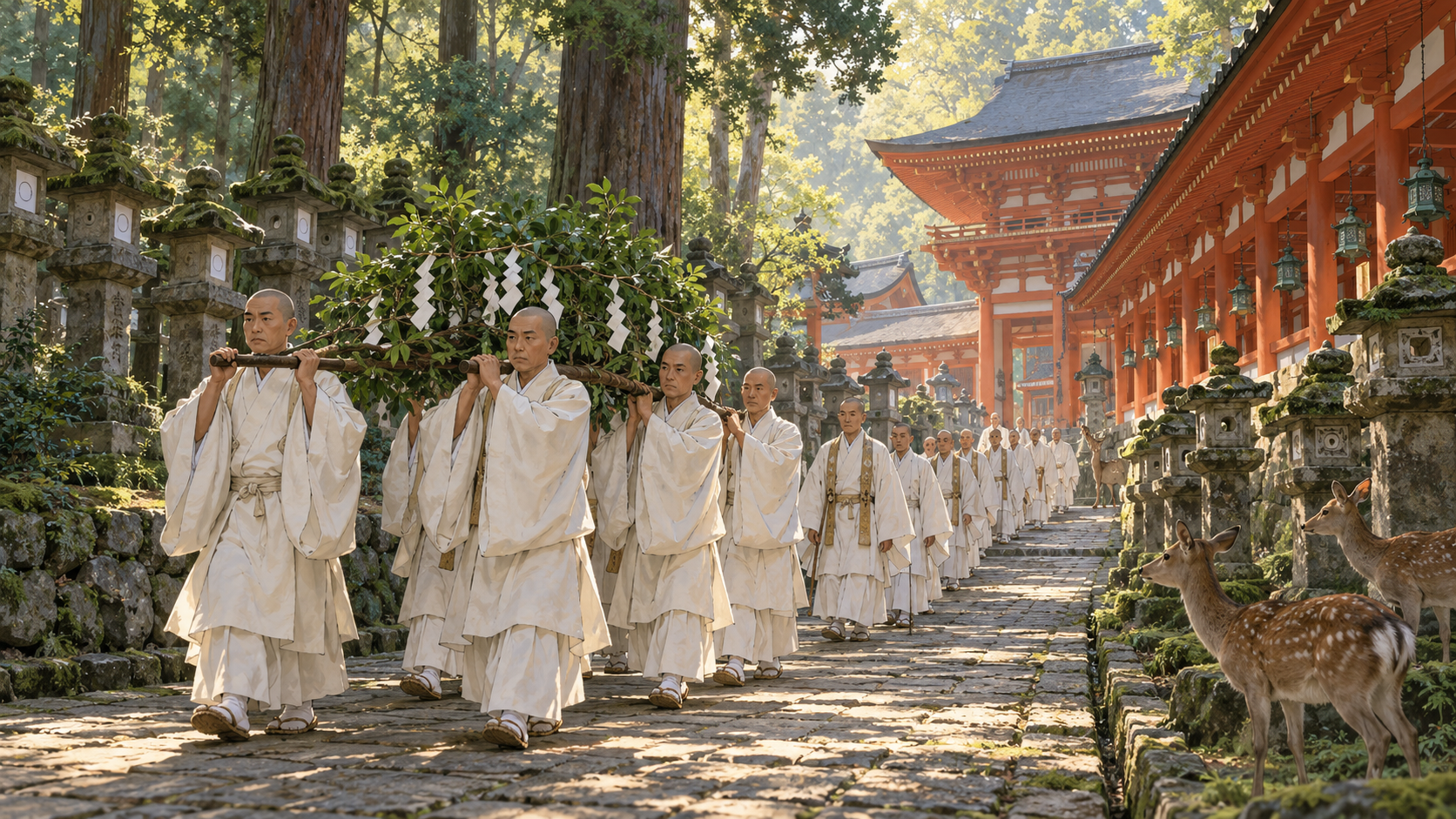 興福寺の僧たちが榊を担いで練り歩く行列