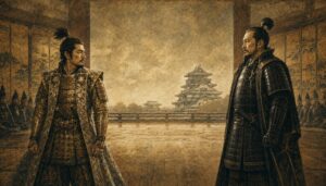 大坂城を背に対峙する豊臣秀吉と徳川家康