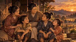 母なかと4人のきょうだい（とも・藤吉郎・小一郎・あさひ）のイメージ