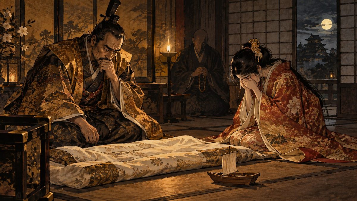 鶴松を失い淀城で悲しみに沈む豊臣秀吉と茶々（イメージ）