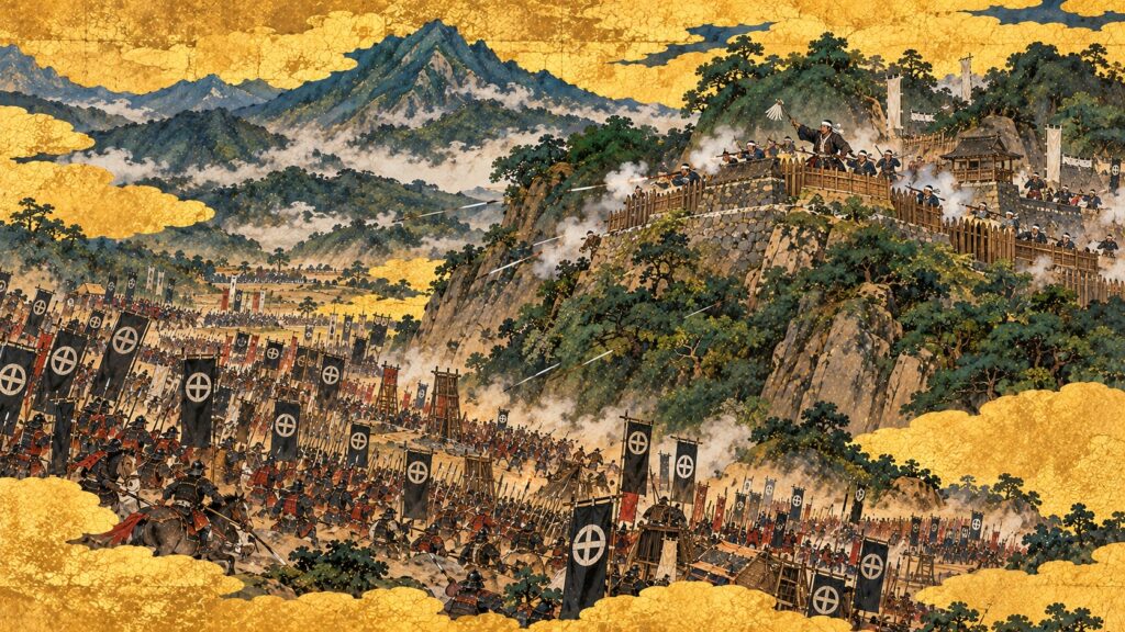 島津の大軍に囲まれた岩屋城のイメージ