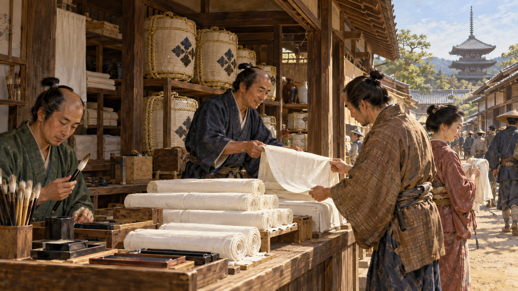 奈良の名産を扱う店先 ― 筆・墨・晒・酒