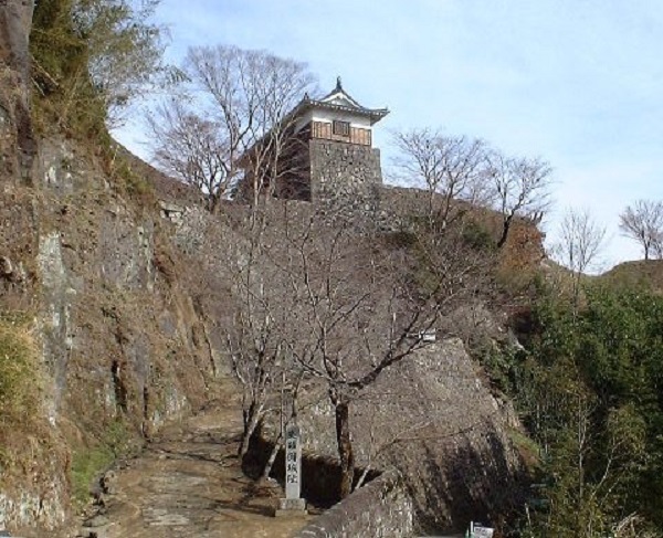 切り立った崖の上に築かれた岡城(運営者撮影)
